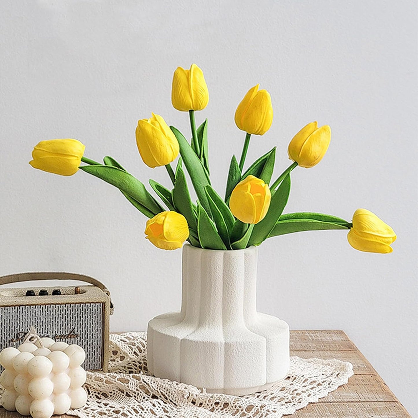 20pcs Yellow Artificial Tulip Fake Flower 12.9 Inch Spring Mother's Day Easter Gift for Home Kitchen Wedding Decoration