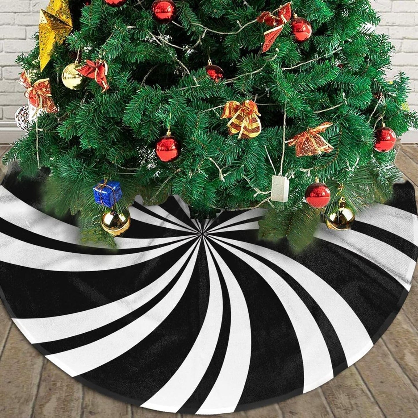Christmas Tree Skirt,Mint Sugar Double Swirl Candy Black Xmas Tree Skirt Rustic Farmhouse Tree Skirt for Christmas Decor Xmas Holiday Home Party Decorations30
