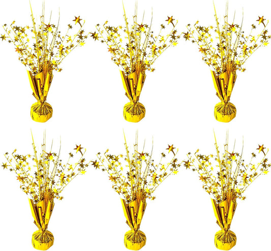 6 Pack Metallic Foil Spray Centerpiece Star Table Decoration Burst Table Centerpieces for Birthday Wedding Anniversary Graduation Holiday Party Supplies Decor, Gold