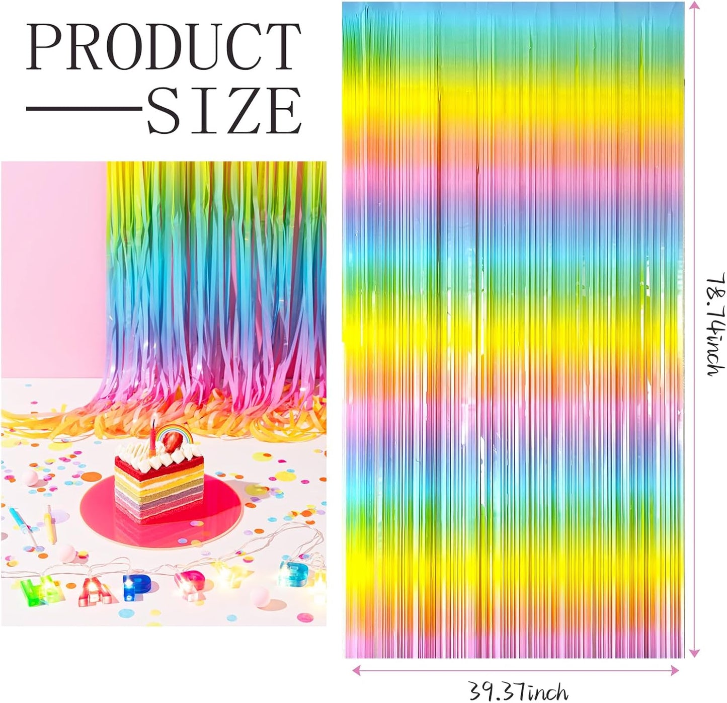 3 Pack Backdrop Pastel Rainbow Foil Fringe Backdrop Curtains Dance Party Decorations Photo Booth Props for Bachelorette Easter Decorations Christmas Halloween New Years Eve Party Supplies