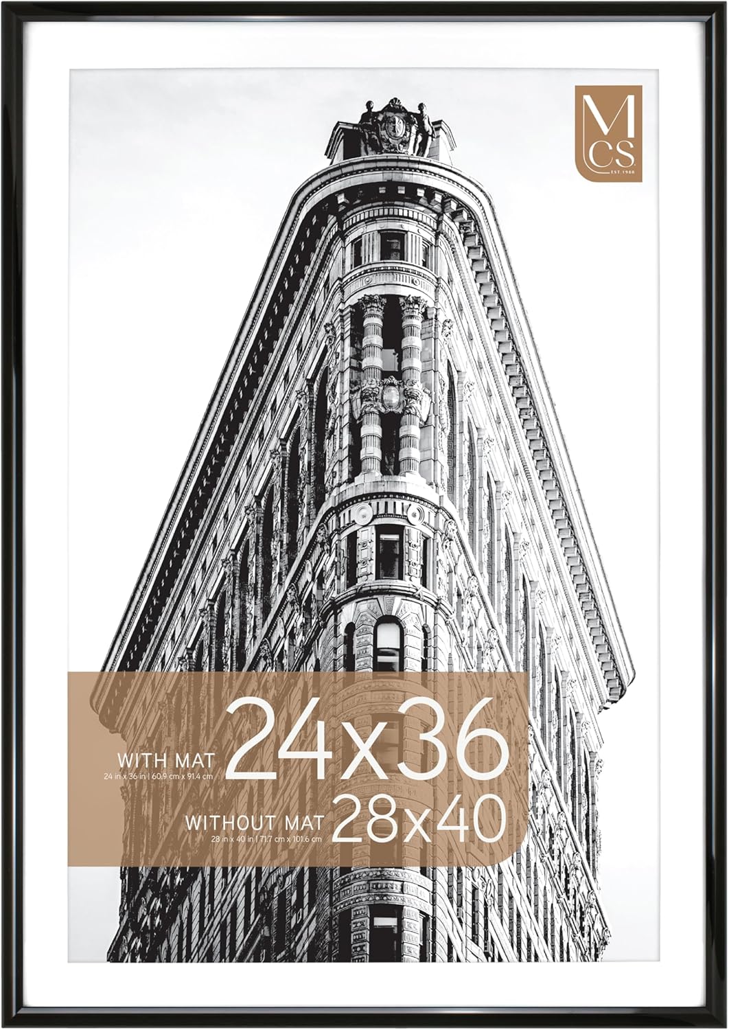 MCS Trendsetter 28x40 Matted Poster Frame with 24x36 Picture Display, Black Vertical & Horizontal Wall Hanging Large Picture Frame for Photos & Posters (1-Pack)