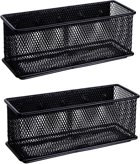 dedoot Magnetic Pencil Holder, Black Mesh Pen Organizer Strong Magnetic Storage Basket Organizes Pens, Pencils, Markers for Whiteboard, Locker, Fridge, Cubicle Desk, Offices 6.3x2.3x2.6inch,2 Pack