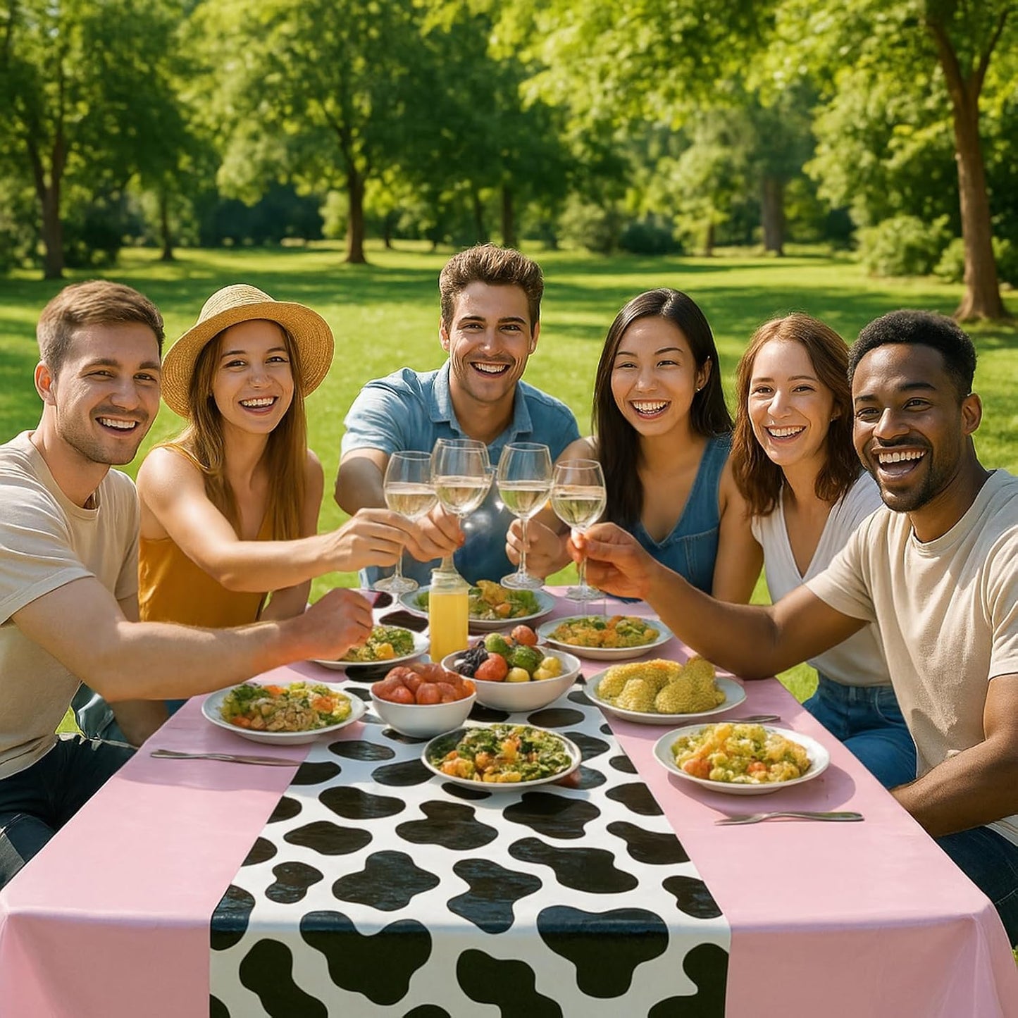 3 Pack 108 x 54 Inch Cow Print Tablecloth Cow Plastic Table Cover Birthday Party Table Cloth Disposable Plastic Farm Animal Party Cover for Disco Cowgirl Decorations Supplies Pink