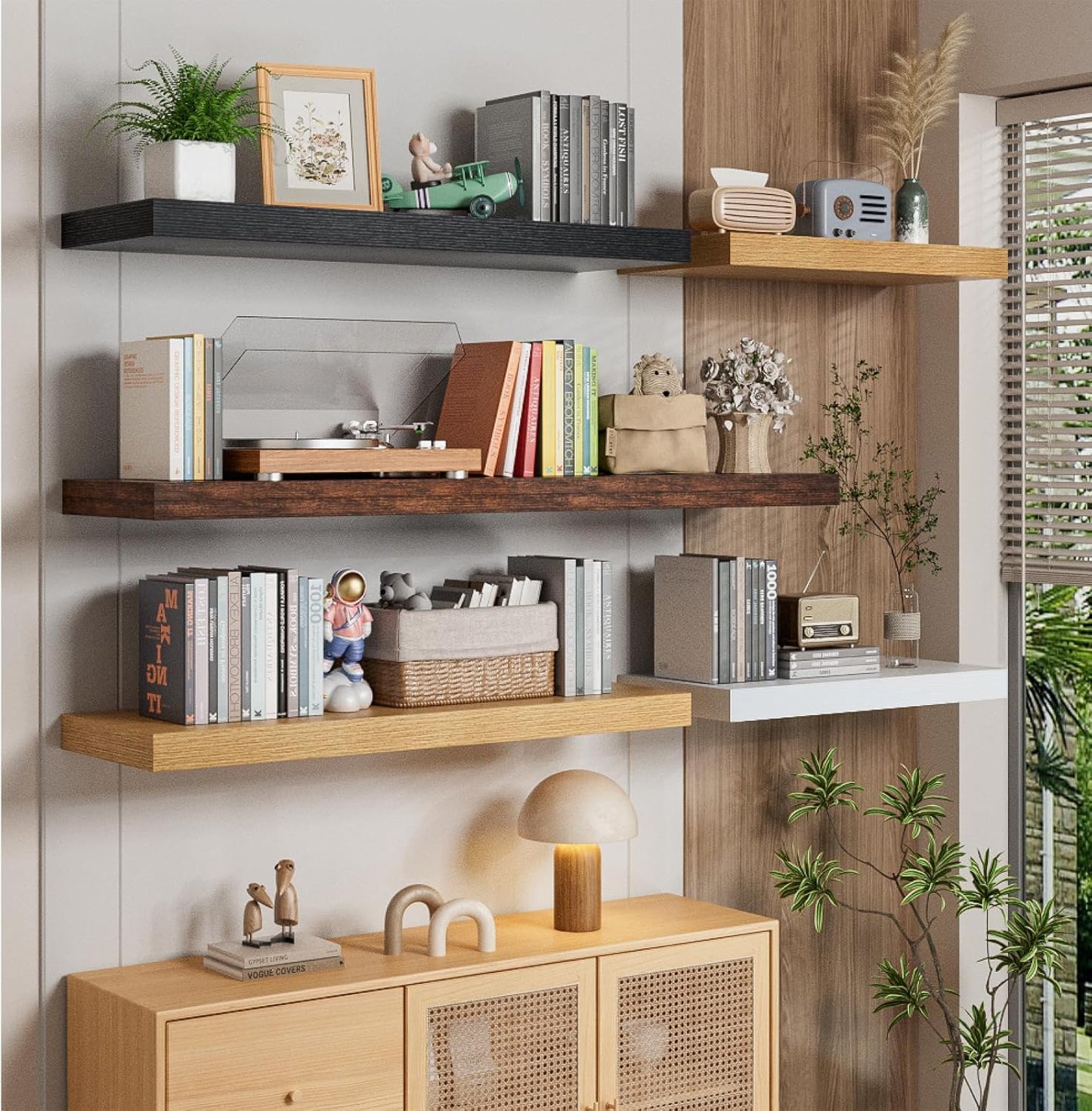 Heimlove 12" Deep Black Floating Shelves for Wall, 24 Inch Wall Shelf Bathroom Shelves Set of 2, Wall Mounted Shelves for Books Living Room Laundry Room Bedroom Kitchen Home Office