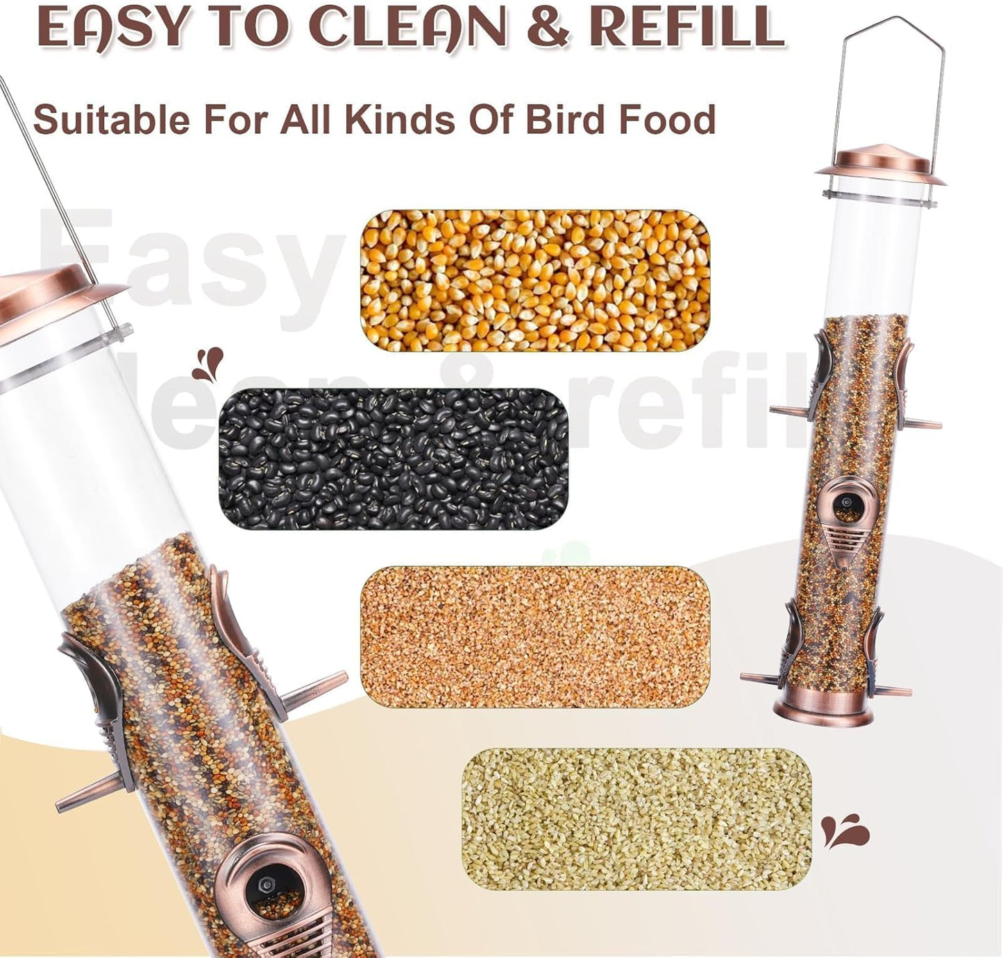 MIXXIDEA Metal Tube Bird Feeders for Outdoors - 6 Ports Hanging Feeder Attracts Wild Birds in Your Lawn, Garden, Balcony - Antique Copper - 1 Pack