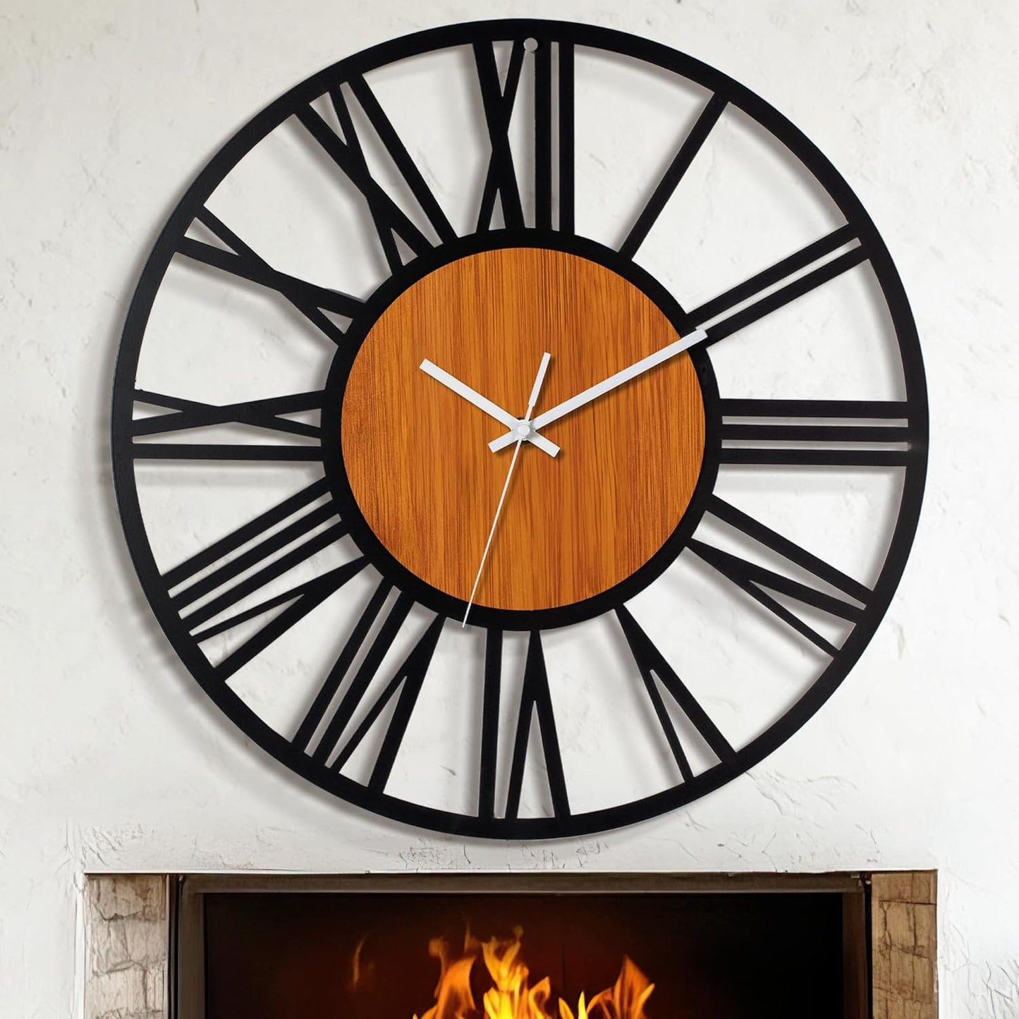LEIKE 30" Oversized Large Wall Clocks,Silent,Non Ticking,Battery Operated Modern Round Big Wood Decorative Metal Wall Clock for Living Room, Bedroom,Kitchen,Farmhouse,Office Decor - Black,30 Inch