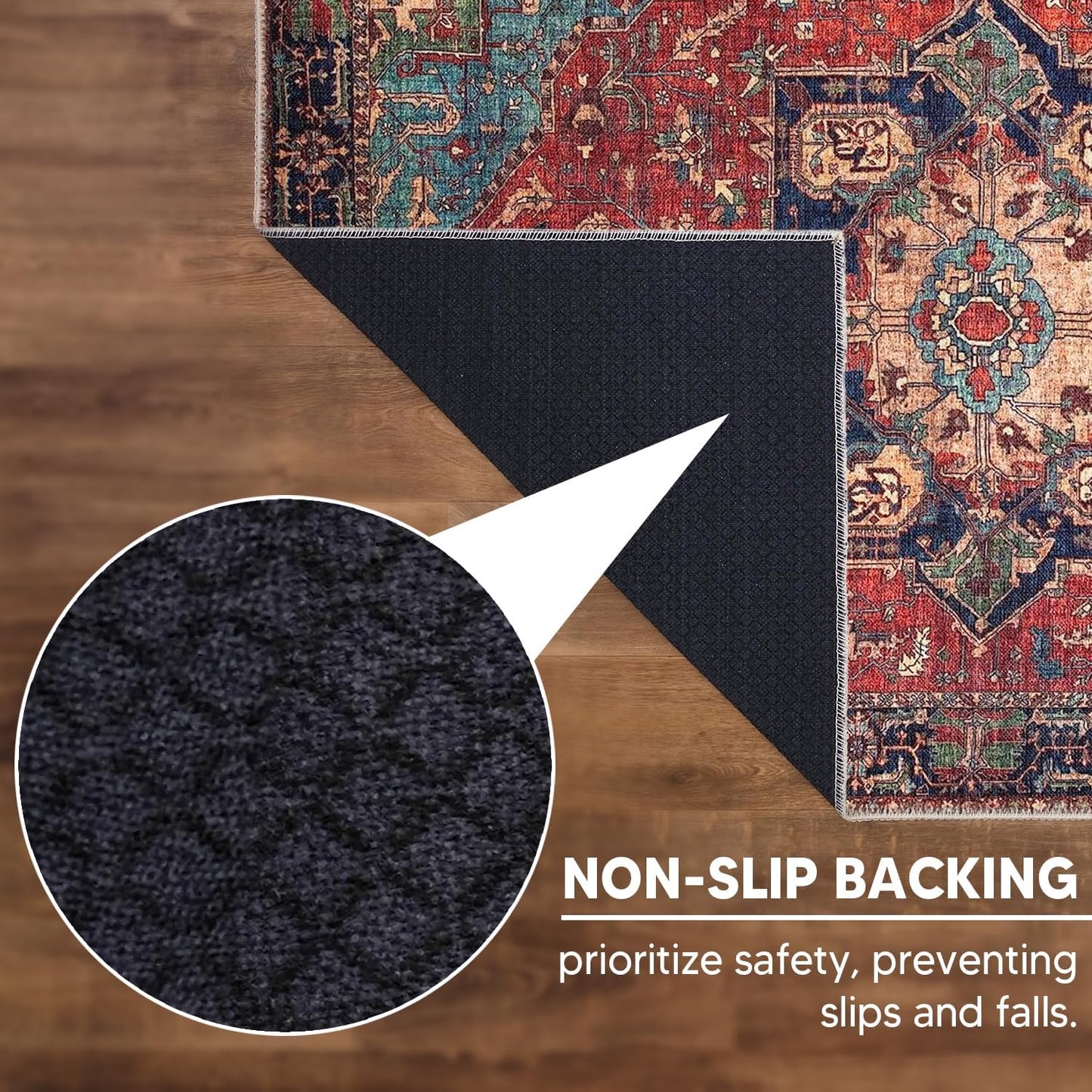 Keen Home Design 4x6 Rug - Machine Washable Area Rug with Non-Slip Backing, Ideal for Living Room, Dining Room, Bedroom - Vintage, Easy Clean, Durable, Low Pile Rug - (4' x 6')