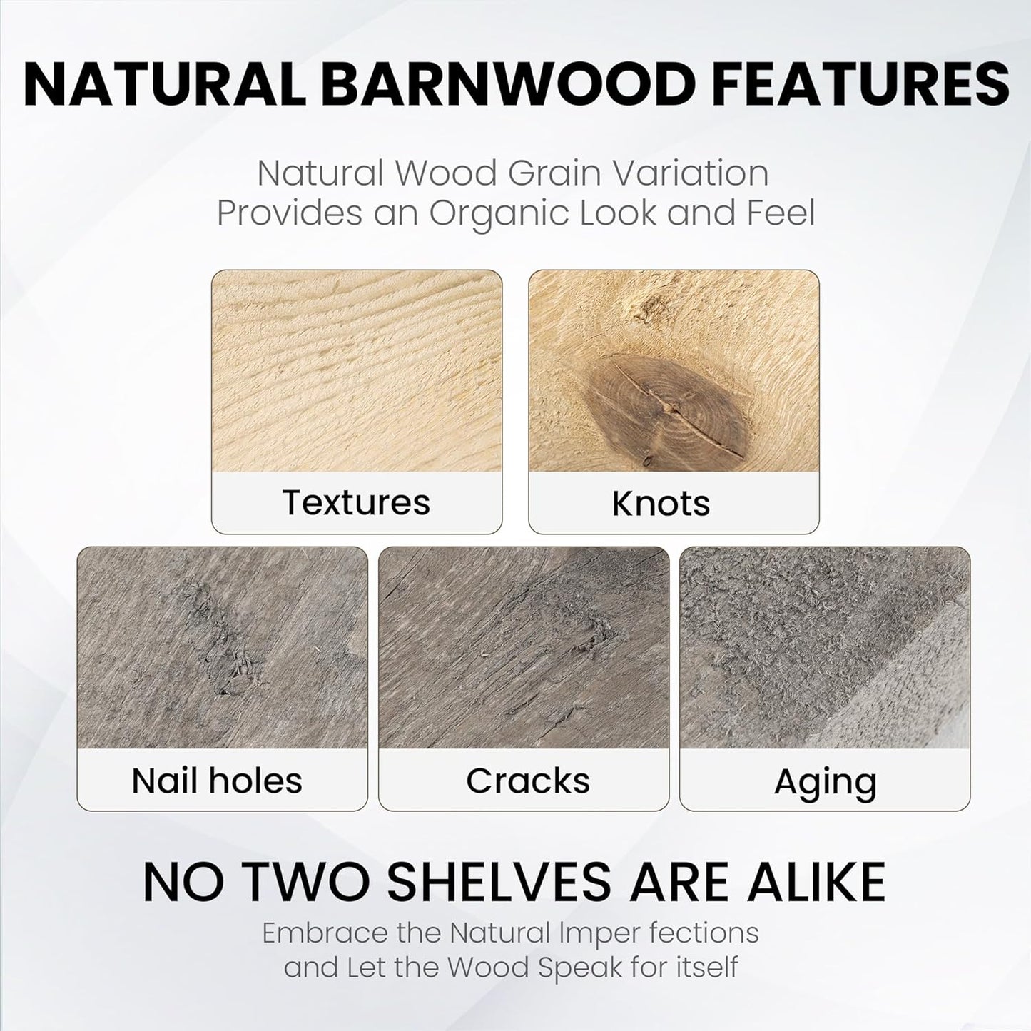 Fun Memories Floating Shelves for Wall Decor, 24"x8" Rustic Reclaimed Wood Shelves, Heavy-Duty Wall Mounted Shelves with Invisible Brackets, Set of 2for Living Room, Bedroom, Kitchen, Grey Finish