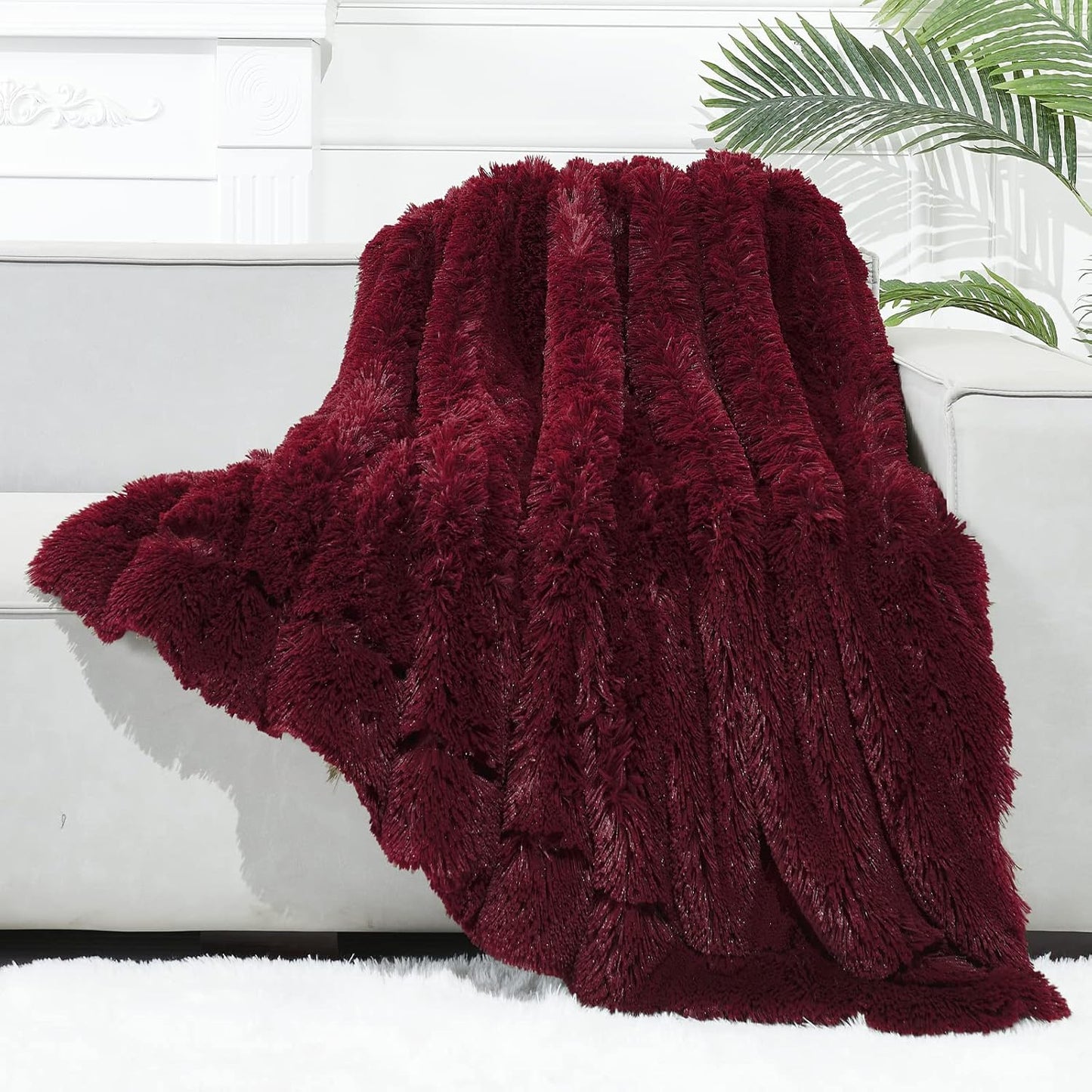 GONAAP Fuzzy Faux Fur Throw Blanket Twin Size Wine Red Super Soft Cozy Plush Fuzzy Shaggy Blanket for Couch Sofa Bed (Wine Red, Twin(60"x80"))