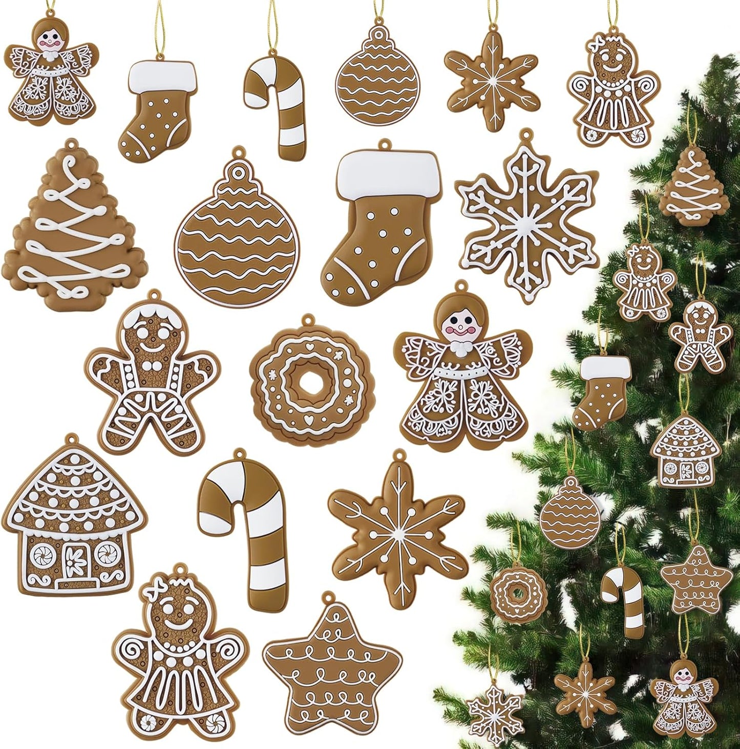 12pcs Christmas Gingerbread Man Ornaments, Assorted Gingerbread Figurines Decorations with Gingerbreads House Snowflake Ornaments for Xmas Tree Winter Crafts Holiday Home Party Decor Indoor
