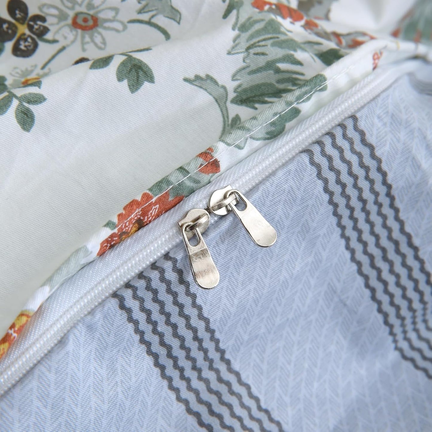 ABREEZE Floral Duvet Cover King Size Set Bird Flowers Bedding Set 100% Brushed Cotton Bedding Collection 1 Duvet Cover with 2 Pillowcases White