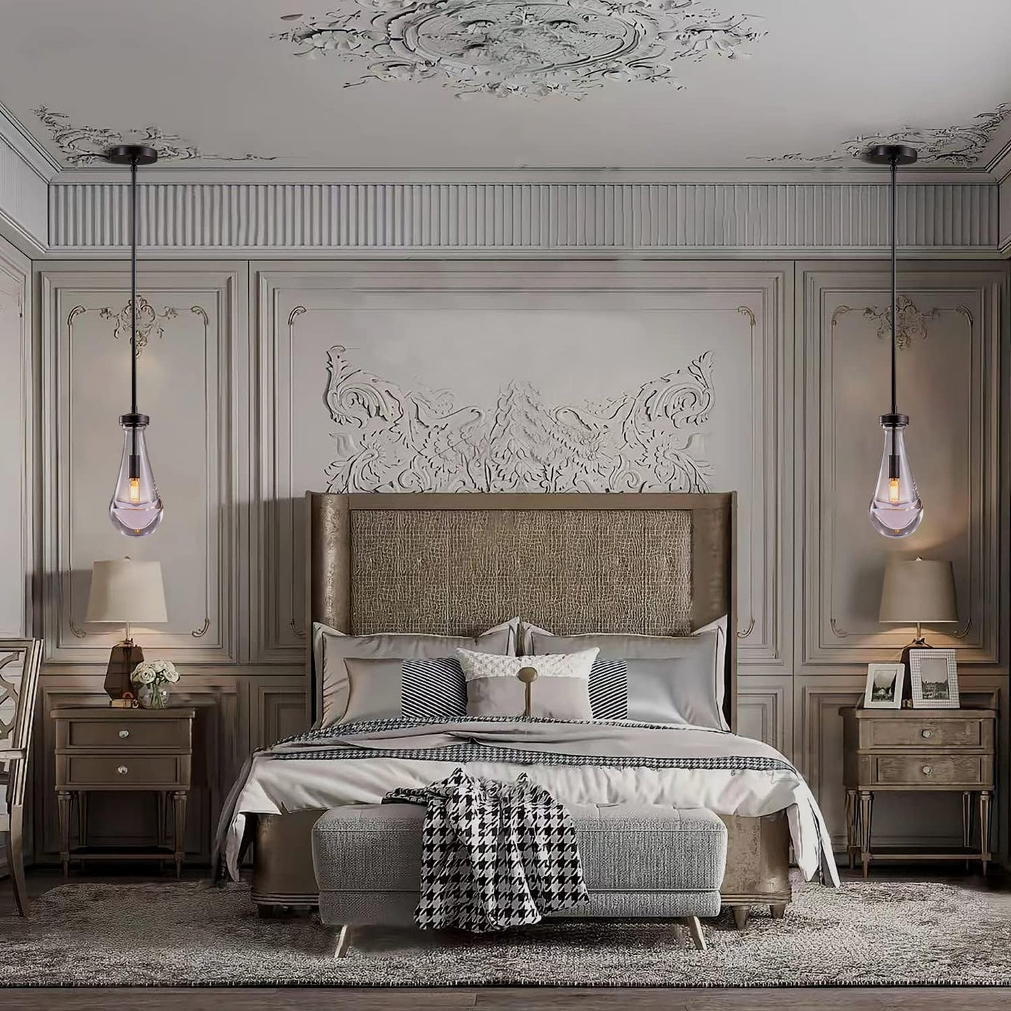 Raindrop Pendant Lights, Modern Black Pendant Lights for Kitchen Island, Dining Room Light Fixture Raindrop Chandelier, Chandelier for Living Room Hallway, Including The Bulb