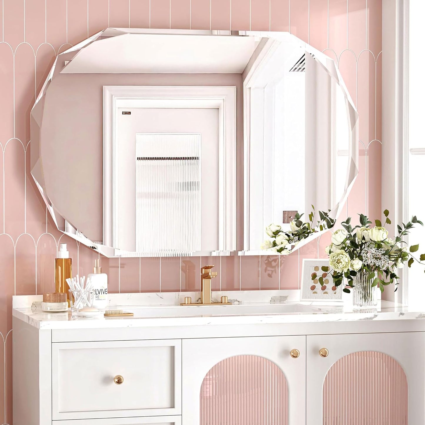 Bathroom Mirrors for Over Sink, Round Frameless Mirrors for Wall, 24x36 Inch Beveled Bathroom Mirror, Bathroom Vanity Circle Mirror for Bedroom Living Room Entryway Home Decor