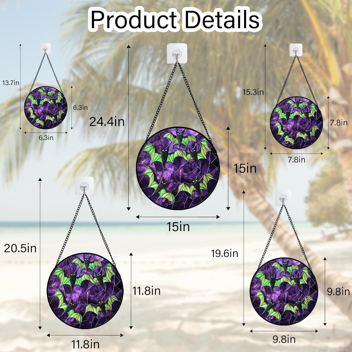 Stained Glass Window Hanging - Halloween Decorations Black Bat with Green Wings Suncatcher for Doors Garden Indoor Spooky Sun Catchers Gothic Decor Horror Gifts for Women Men Friend 11.8 in