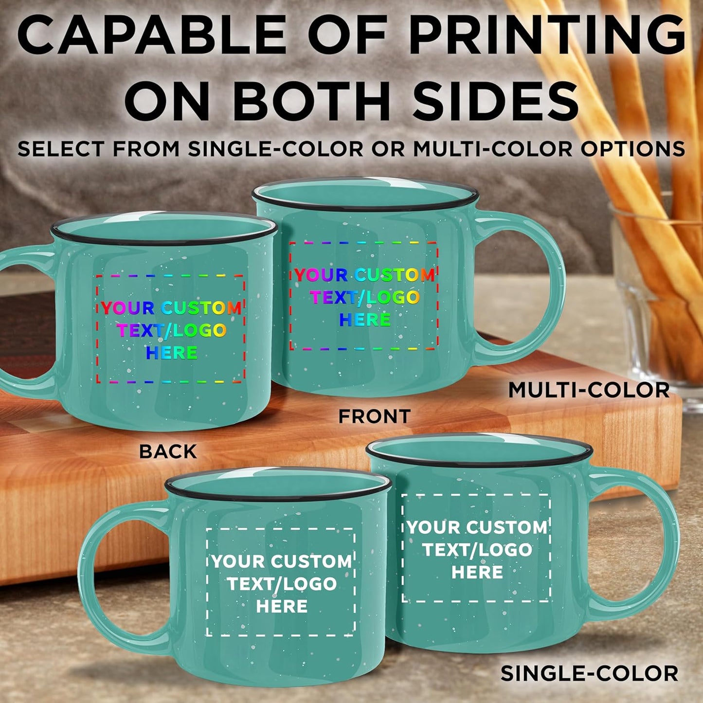 DISCOUNT PROMOS Custom Ceramic Campfire Coffee Mugs 13 oz. Set of 10, Personalized Bulk Pack - Perfect for Tea, Espresso, Cappuccino, Hot Cocoa - Mint