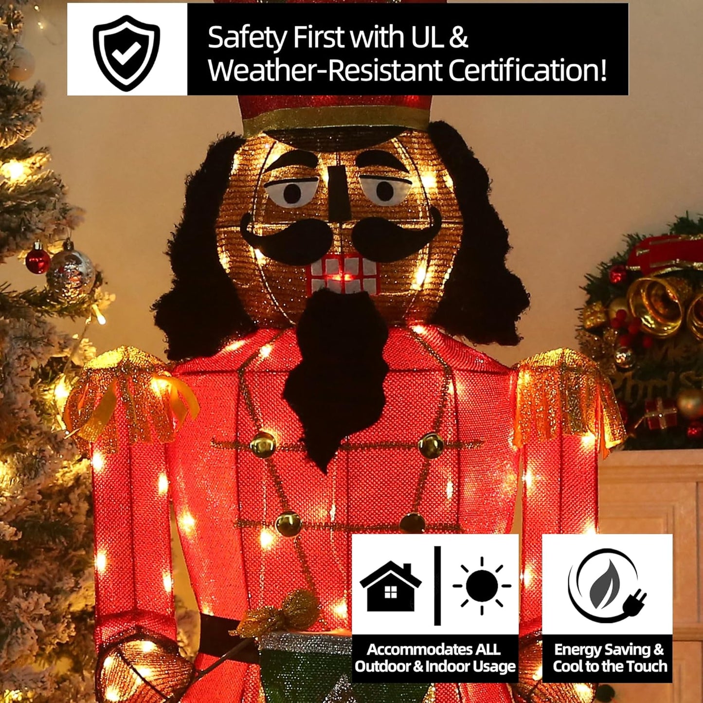 61Inch Nutcracker Christmas Decor Outdoor with LEDs 5 Feet Lighted Large Nutcracker Lighted Christmas Decorations Outdoor with Stakes & Zip Ties for Xmas Yard, Porch, Lawn