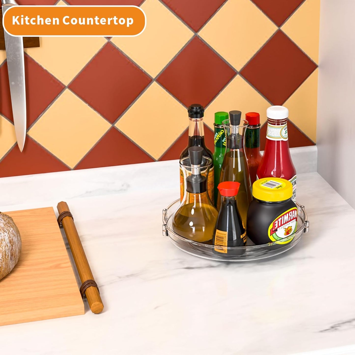 9.5" W Acrylic Clear Lazy Susan Turntable for Cabinet,Kitchen Countertop,Refrigerator and Pantry Organization Storage,1 Tier Small Spinning Organizer for Vitamin,Medicine,Spice Rack & Organization