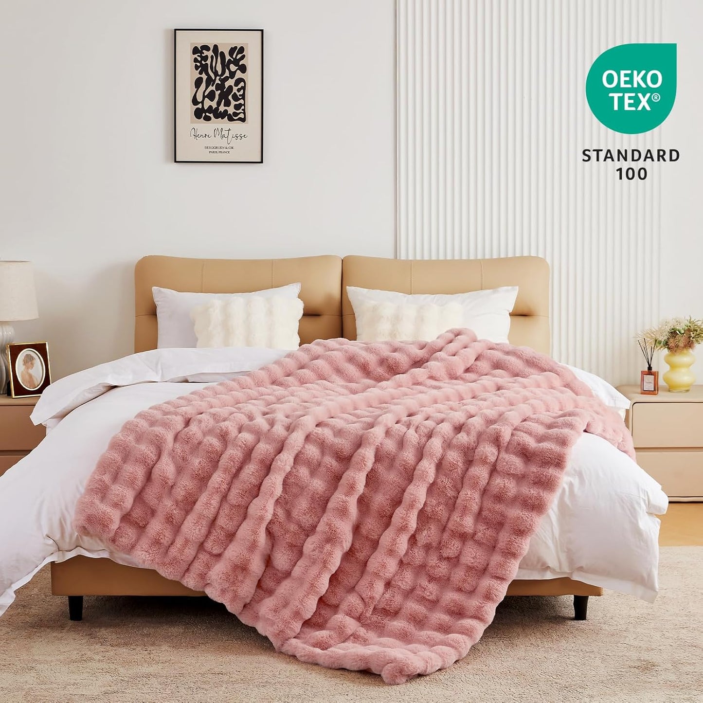 BENVWE Faux Fur Throw Blanket for Couch Bed - Fluffy Soft Thick Bubble Blanket for Living Room Home Decor - Mothers Day Birthday Gifts for Women, Dusty Pink, 63" x 80"