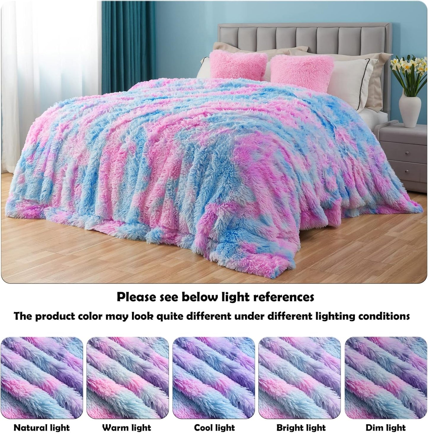 GONAAP Fuzzy Faux Fur Throw Blanket Twin Size Purple Rainbow Super Soft Cozy Plush Fuzzy Shaggy Blanket for Couch Sofa Bed (Purple Rainbow, Twin(60"x80"))