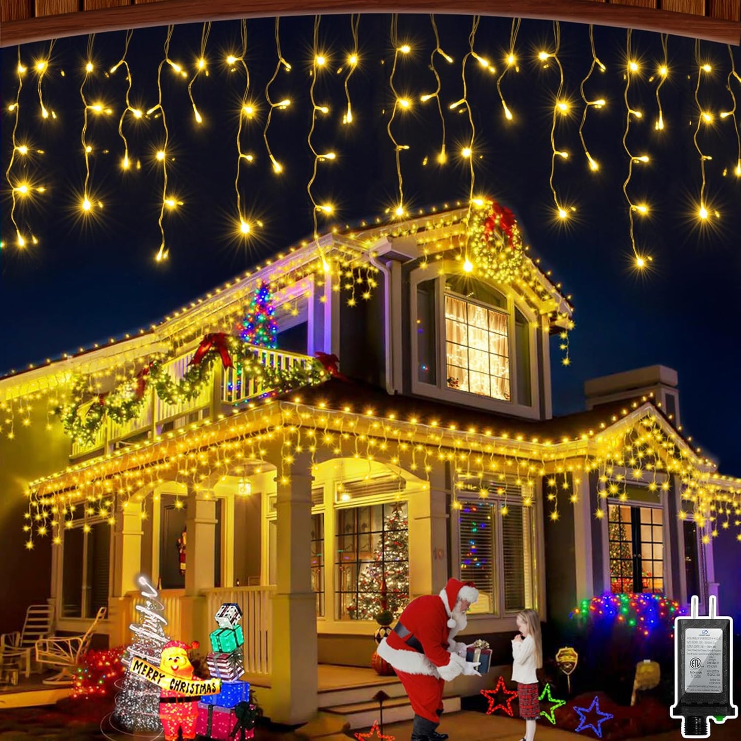 60FT 612 LED Outdoor Christmas Lights - 136 Ice Drops, 12 Pro Modes with Timer Memory & Brightness, Waterproof Hanging Ice String Light for Holiday Wedding Garden Fence House Decor (Warm White)