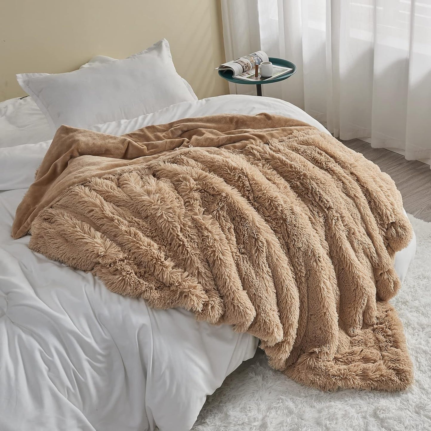 GONAAP Fuzzy Faux Fur Throw Blanket Brown Super Soft Cozy Plush Fuzzy Shaggy Blanket for Couch Sofa Bed (Brown, Throw(50"x60"))