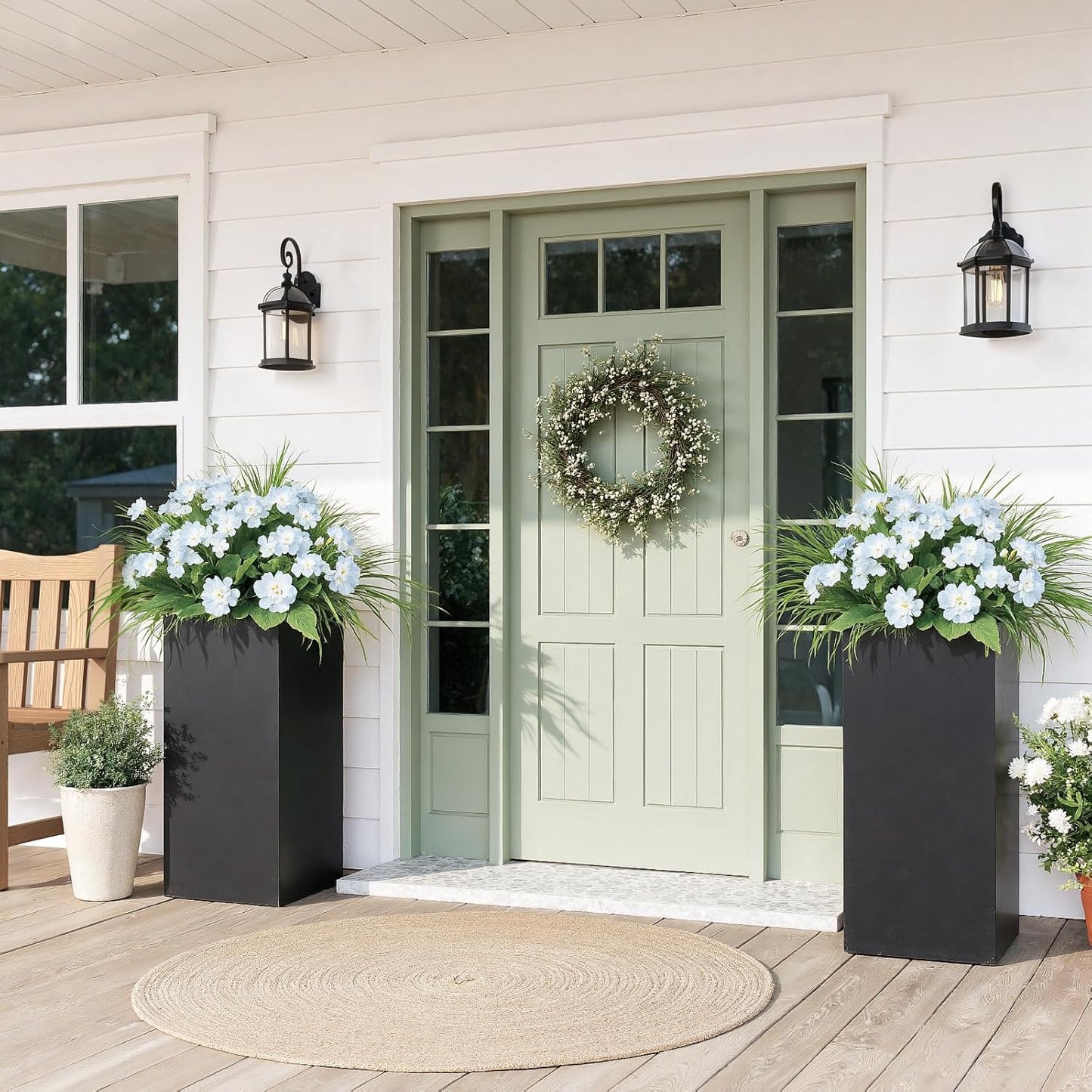 Stoog 30" Tall Planters for Outdoor Plants, All-Weather Metal Planter Boxes Set of 2, with Removable Insert Shelf, Modern Design, Indoor/Outdoor Use, Black