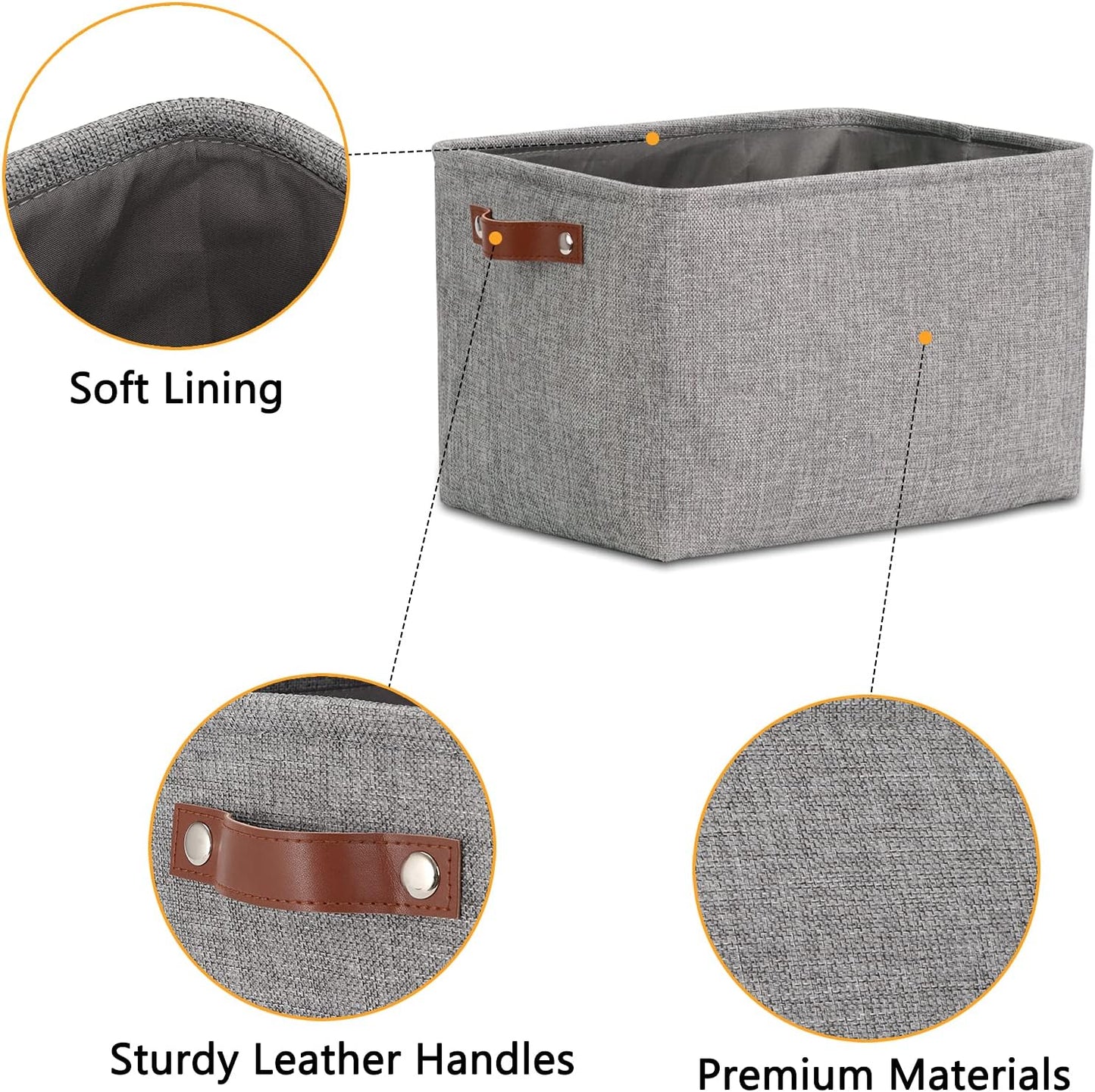 DULLEMELO Medium Storage Baskets for Organizing, Rectangular Fabric Storage Bins Collapsible, Perfect for Shelves, Closets, Nursery, Home, Office, Empty Gift Baskets (3-Pack,Grey)