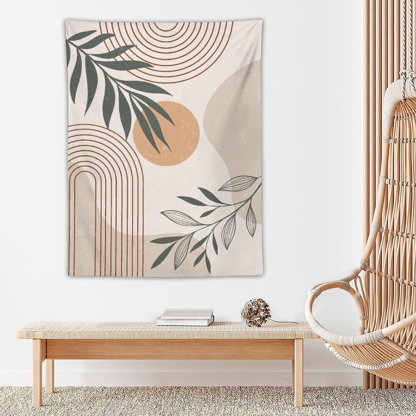 Abstract Boho Tapestry, Mid Century Tropical Tree Leaves Modern Geometric Arch Bohemian Botanical Tapestry, Home Aesthetic Wall Hanging Art Decor for Living Room Bedroom Dormitory 60x60 Inch