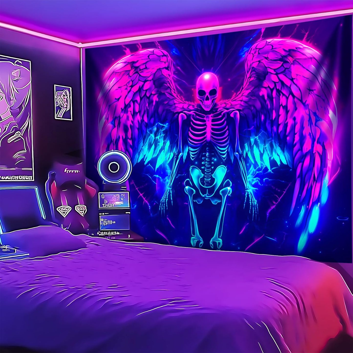 Blacklight Tapestry,WingTapestry Glow In The Dark,UV Reactive Black Light Upright Posters Wall Hanging for Bedroom Dorm Living Room Backdrop Decor (wing13, 79L" x 59W")