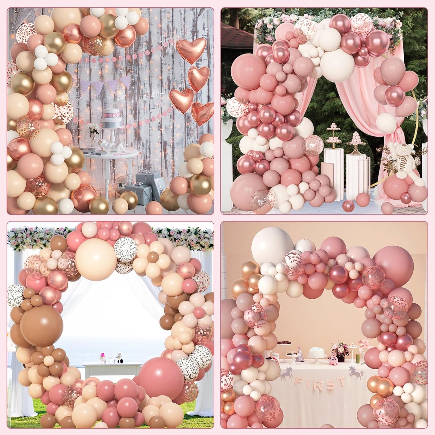 Amandir 153pcs Dusty Pink Balloon Garland Arch Kit, Different Sizes 18 12 10 5 inch Pink White Sand Metallic Confetti Pink Balloons for Girl Baby Shower Birthday Boho Party Decorations