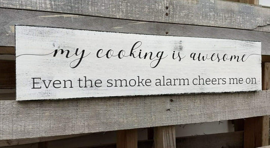 Funny Kitchen Sign, My Cooking is So Awesome, Farmhouse Kitchen Wall Decor,Rustic Quote Wooden Plaque Hanging for Housewarming (Cooking) 4x16 Inch