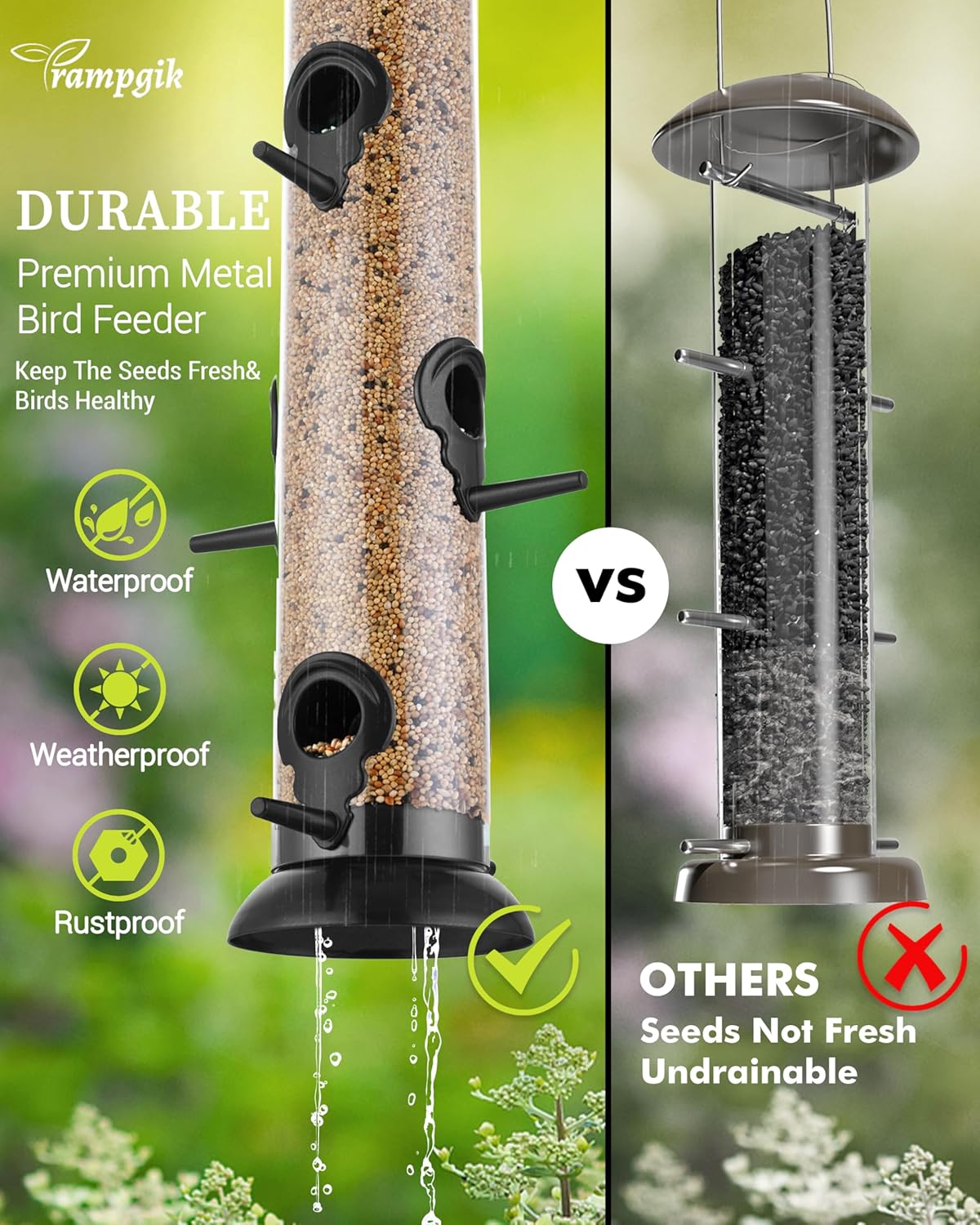 Bird Feeders for Outdoors Hanging,Finch Feeders for Outside,Chew-Proof Hanging Bird Feeder,Rust-Proof Birdfeeder,Squirrel Proof 6 Ports Metal Bird Feeder,14 Inch,1 Pack,Black