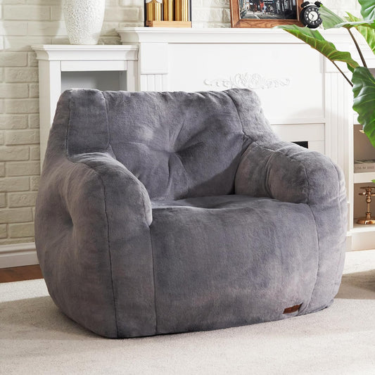 Hobestluk Bean Bag Chair for Adult Small Bean Bag Chairs with Arms Furry Beanbag Chair with Foam Filler Stuffed Bean Bag Sofa for Reading in Bedroom Living Room and Dorms(Grey)