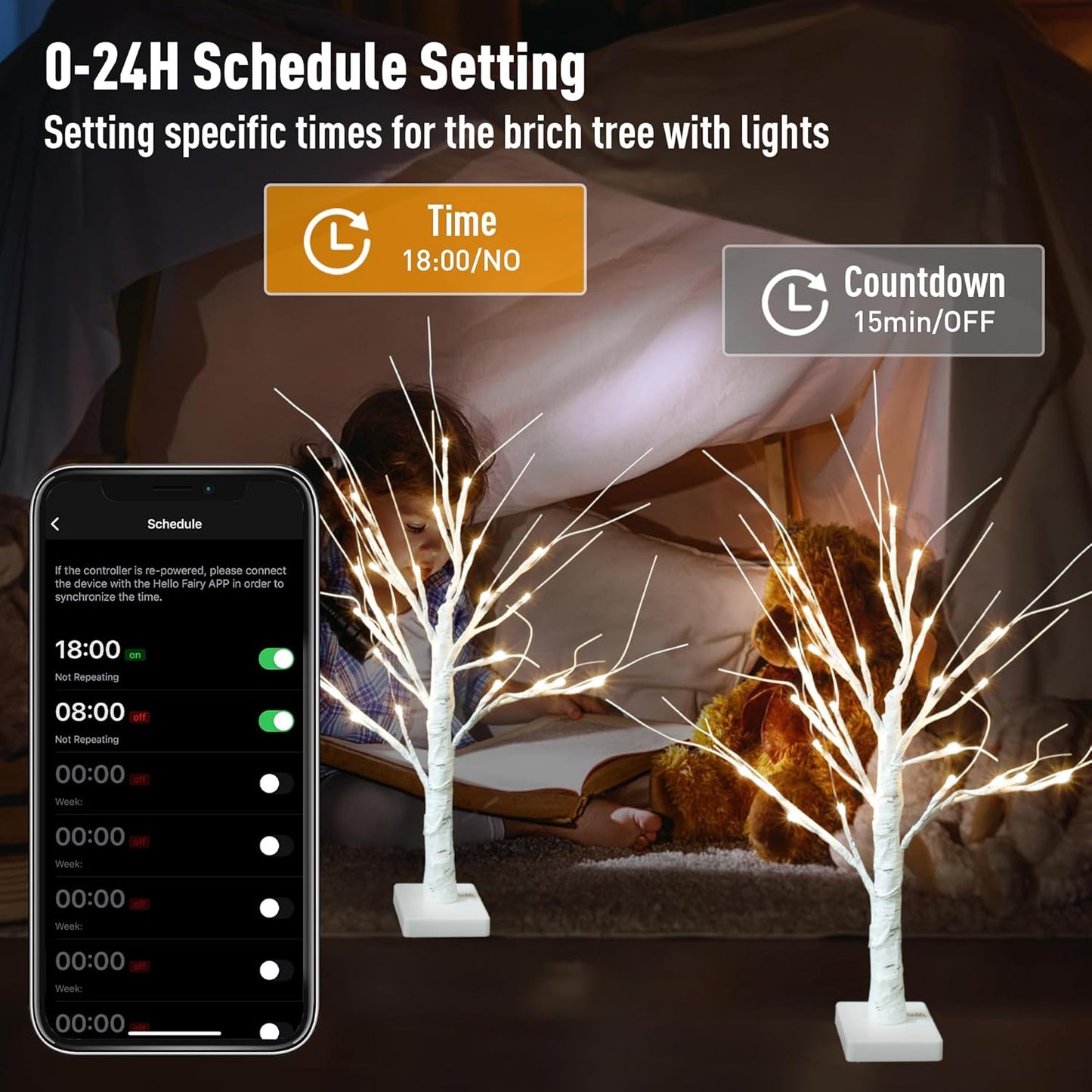 Smart Christmas Decorations Indoor, 2 FT Birch Tree with LED Lights, App Control, 18 Modes, Fairy Light Spirit Tree for Christmas Decor, Warm White Lighted Birch Trees for Home Decor Music Sync 2 Pack