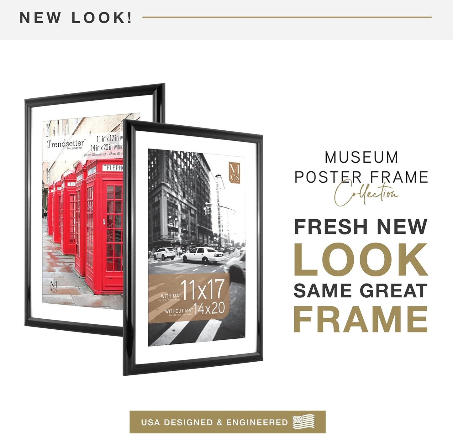 MCS Trendsetter 14x20 Matted Poster Frame with 11x17 Picture Display, Black Vertical & Horizontal Wall Hanging Large Picture Frame for Photos & Posters (1-Pack)