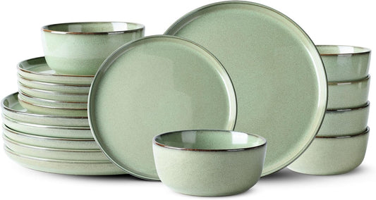 GBHOME Ceramic Dinnerware Sets for 6, 18 Pieces Stoneware Plates and Bowls Sets, Scratch Resistant Dishes, Dishwasher & Microwave Safe-Pastel Green