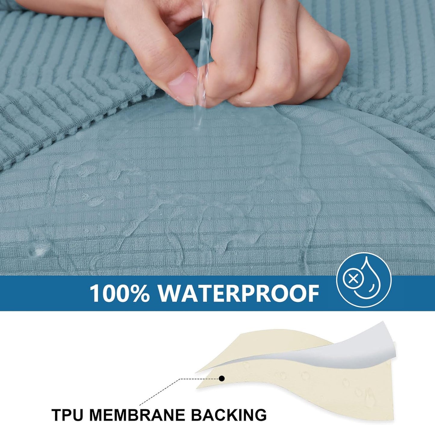 hyha Waterproof Couch Cushion Covers for Pets, Non Slip Sofa Seat Cover for Dogs Washable, Soft Thick Stretch Jacquard Fabric, Sofa Slipcovers with Elastic Bottom (2 Pieces, Lake Blue)