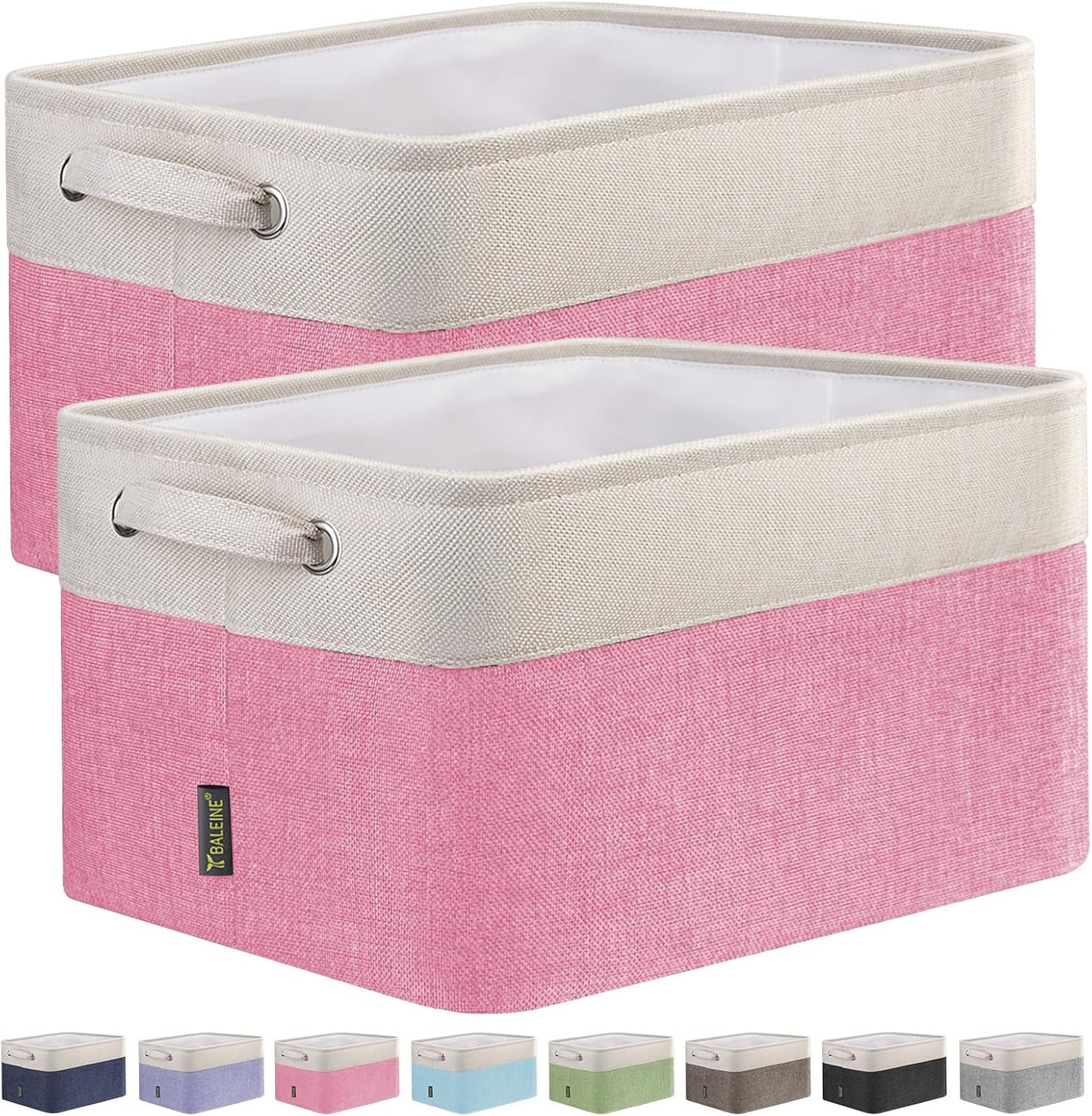 BALEINE 2 Pack Fabric Storage Bins for Shelves, Linen Storage Baskets for Organizing, Decorative Closet Bins for Clothes, Home (Pink, 15''x11''x9.5'')