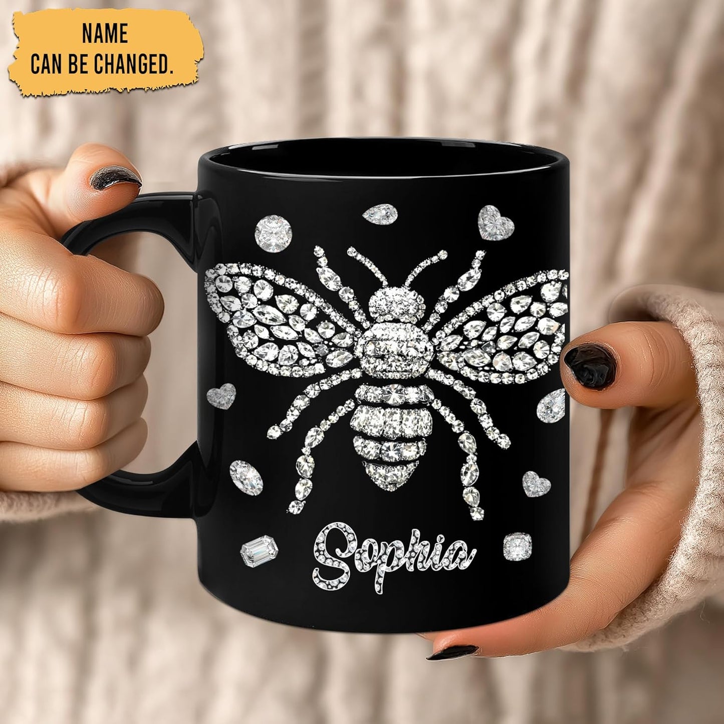 Hyturtle Personalized Jewelry Bee 2D Mug - Bee Keeper Gifts For Women Lovers Teacher - Honey Gifts For Beekeeper Farmer On Birthday - Queen Honeycomb Decor - Custom Coffee Cup Ceramic Mug 11 Oz 15 Oz