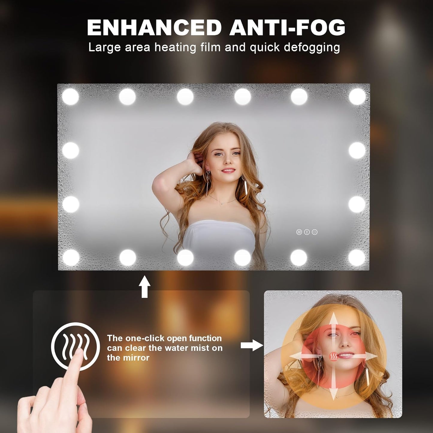 Hasipu LED Bathroom Mirror with Lights, 40" x 24" Hollywood Wall-Mounted Bathroom Mirror with 16 Dimmable Bulbs, 3 Colors Modes, Touch Control, Anti-Fog, Memory Function, Shatter-Proof, ETL Listed