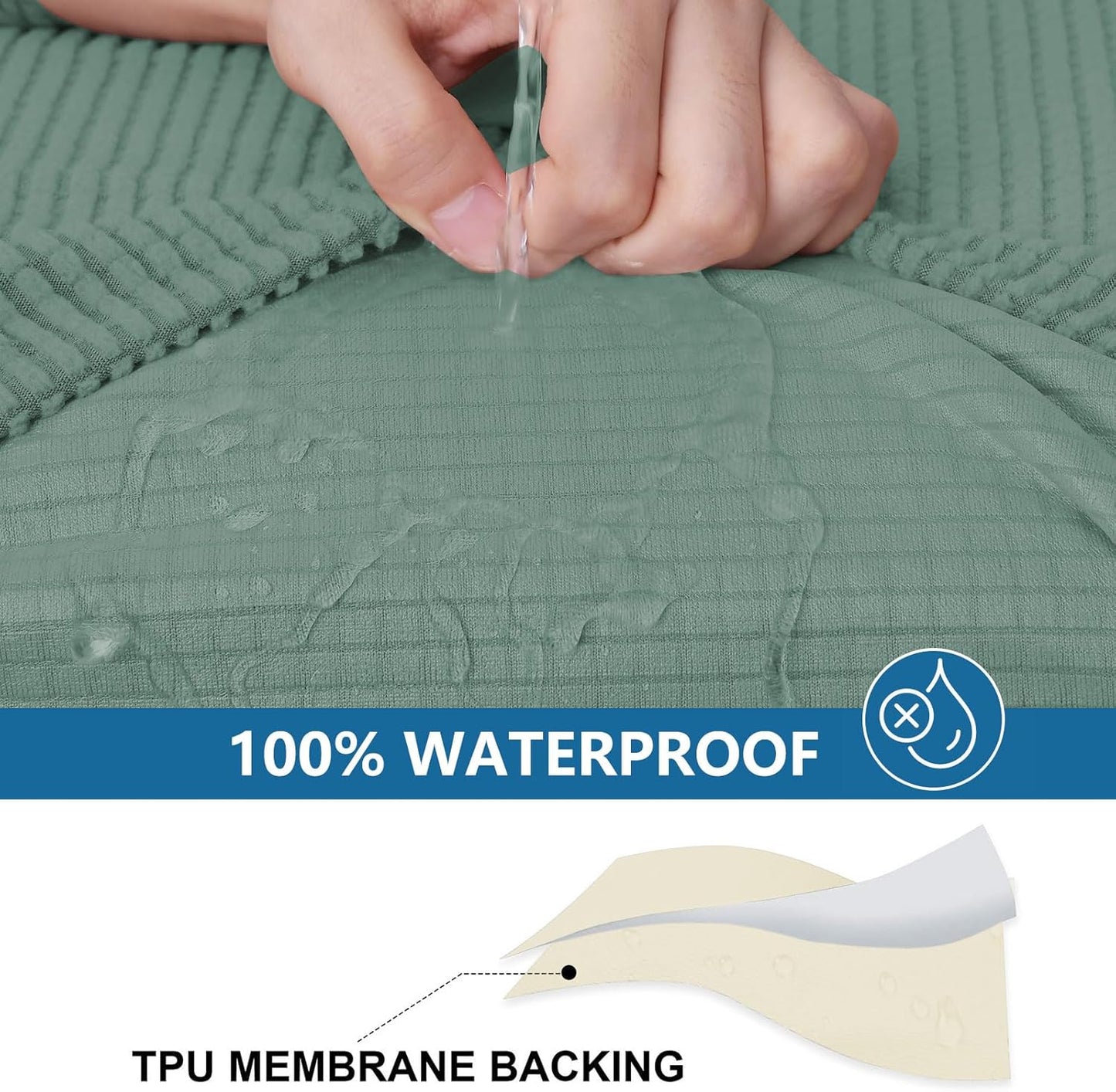 hyha Waterproof Couch Cushion Covers for Pets, Non Slip Sofa Seat Cover for Dogs Washable, Soft Thick Stretch Jacquard Fabric, Sofa Slipcovers with Elastic Bottom (1 Piece for Backrest L, Green)