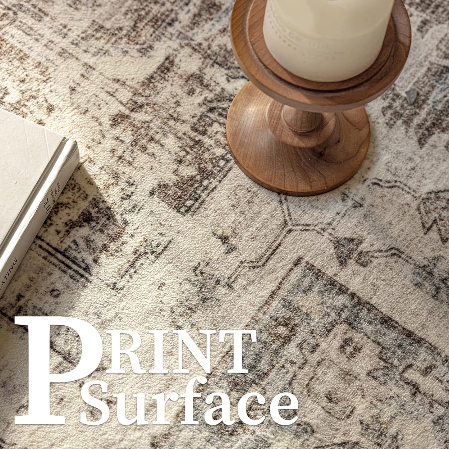 6'x9' Area Rug - Vintage Persian Medallion Design Low-Pile Faux Wool Rug, Non-Slip Backing, Machine Washable, for Living Room, Dining Room, Bedroom (Cream/Taupe)