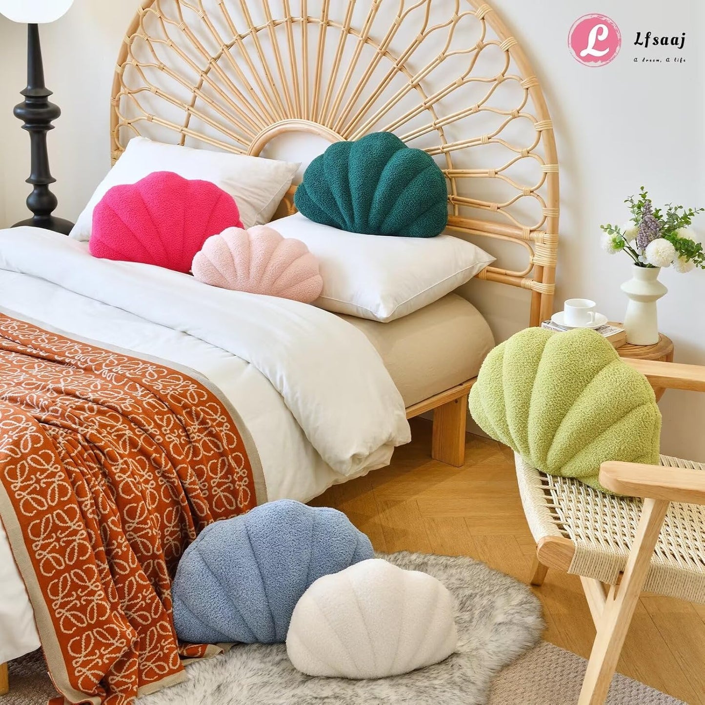 Seashell Throw Pillows, Shell Shaped Throw Pillows, 18 Inch Soft Home Decorative Pillow Plush Cushion for Bed Couch Living Sofa Room Decor Accent Throw Pillow (Dusty Blue 18Inch)