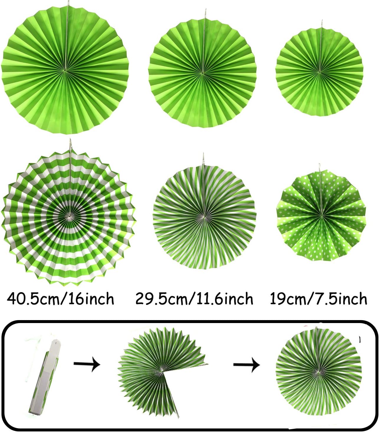 ZERODECO Party Decoration, 21 Pcs Green Hanging Paper Fans, Pom Poms Flowers, Garlands String Polka Dot and Triangle Bunting Flags for Golf Party Dinosaur Birthday Parties Arbor Day