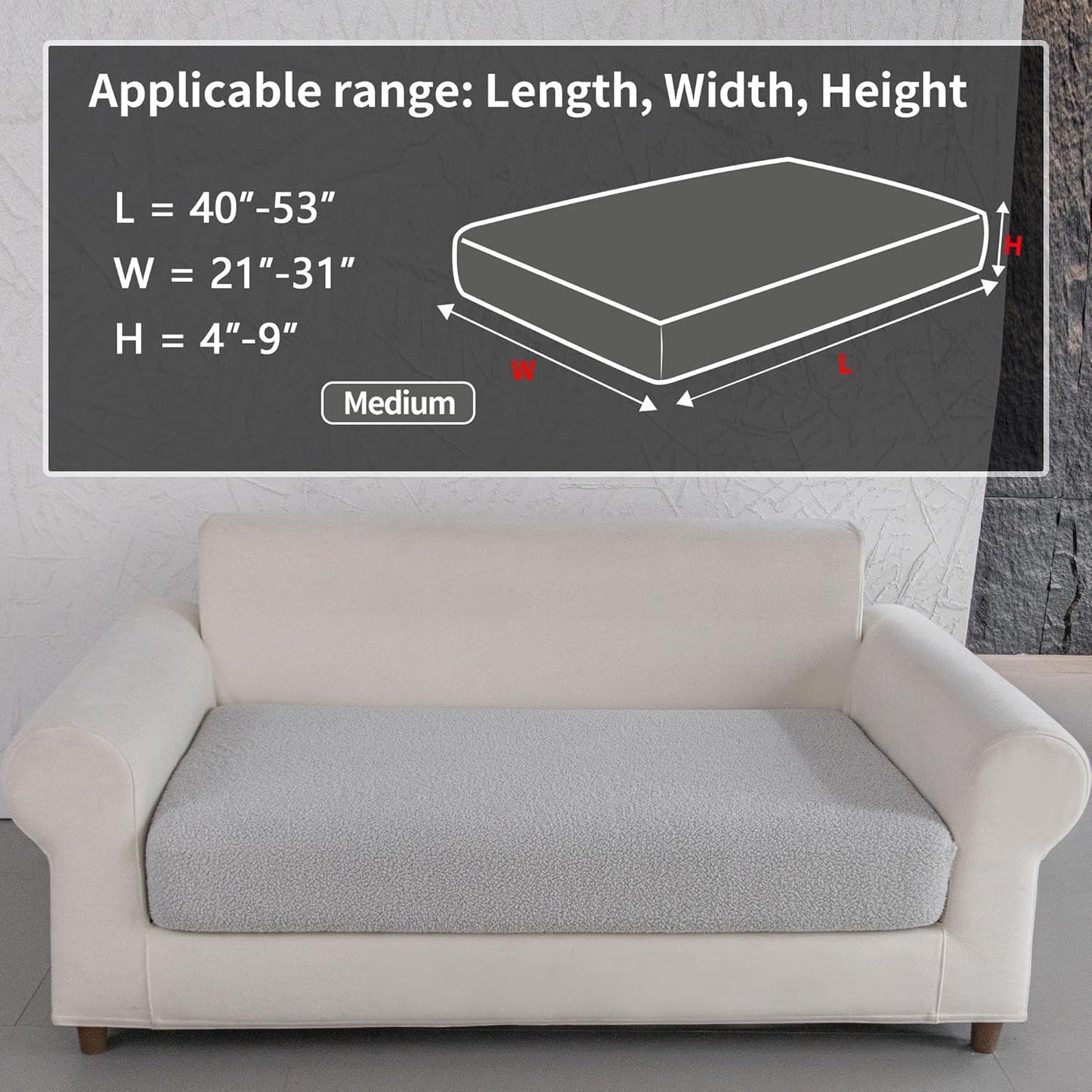 Couch Cushion Covers for Sectional Sofa, Stretch Soft Sofa Slipcovers Washable Wear-Resistant Universal Furniture Protector for Living Room(1 Piece Loveseat Cover, Light Gray)