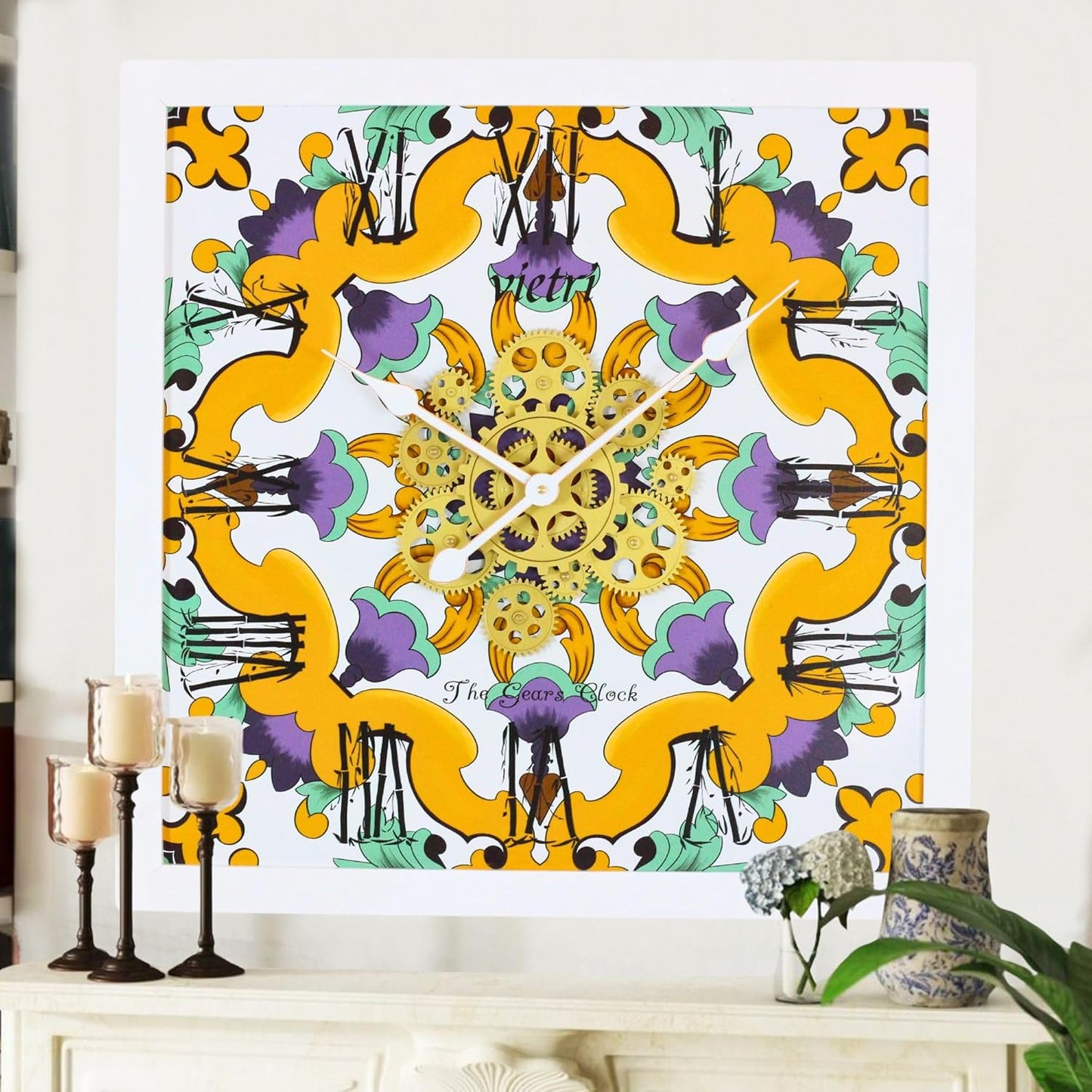 The Gears Clock Wall Clock Italy Collection with Moving Gears (Vietri, 24 inches (60 cm))