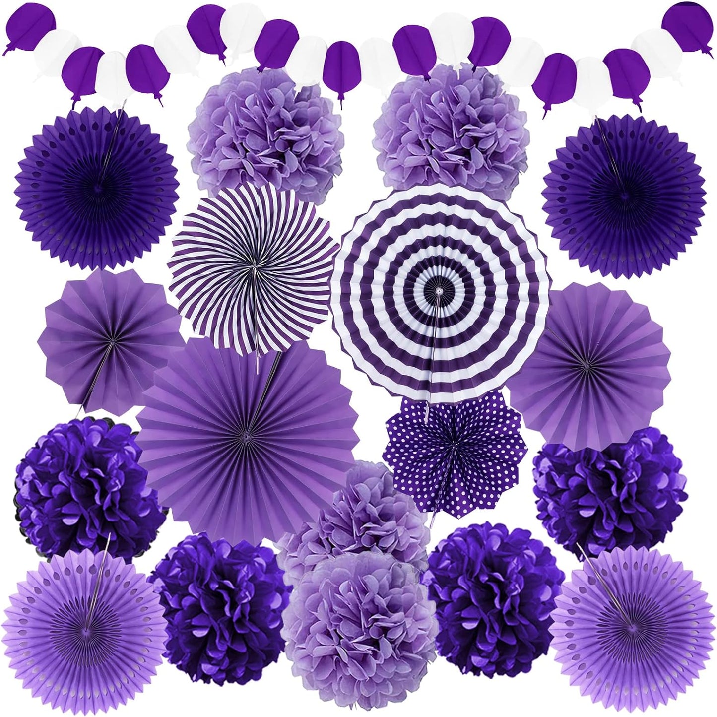 Party Decorations, Purple Papar Fans Pompoms Garlands for Women Girls Mothers Day Bachelorette Wedding Birthday Baby Showers Valentine's Day Party Decorations