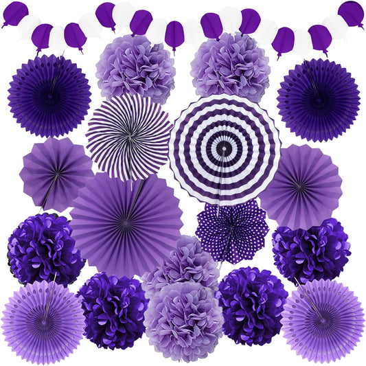 Party Decorations, Purple Papar Fans Pompoms Garlands for Women Girls Mothers Day Bachelorette Wedding Birthday Baby Showers Valentine's Day Party Decorations