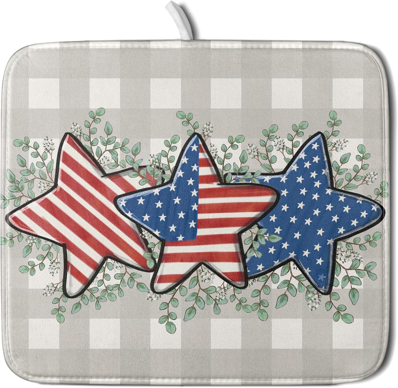Patriotic Dish Drying Mat for Kitchen Counter Cute Stars 4th of July Holiday Absorbent Reversible Microfiber Kitchen Countertop Protector Dishes Pad Small 16x18 inch