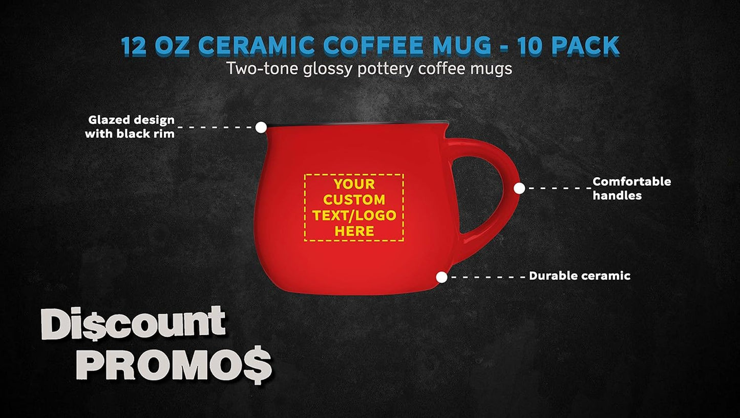 Custom Glazed Campfire Coffee Mugs 12 oz. Set of 10, Personalized Bulk Pack - Perfect for Coffee, Tea, Espresso, Hot Cocoa, Other Beverages - Red
